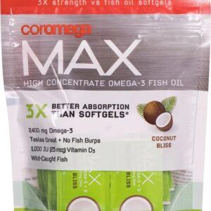 Coromega Max Ômega-3 de Peixe Concentrado Squeeze Shots Sabor Coco - 30 Doses de 10ml