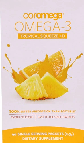 Coromega Ômega 3 Plus D Squeeze Sabor Tropical 90 Sachês 2000mg