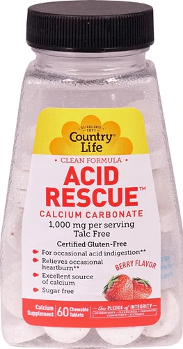 Country Life Acid Rescue™ Berry - 60 Comprimidos Mastigáveis