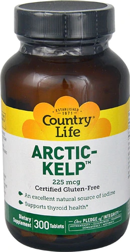 Country Life Arctic-Kelp - Algas Marinhas Ricas em Iodo - 300 Comprimidos - 225 mcg