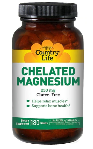 Country Life Magnésio Quelato 250mg - 180 Comprimidos | Essencial para Saúde Óssea e Muscular