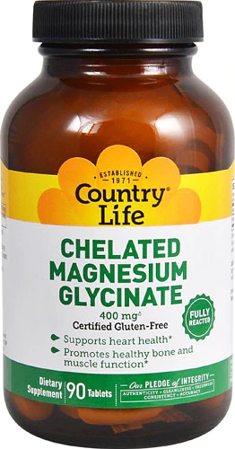 Country Life Magnésio Glicinato Quelado 400mg - 90 Tabletes