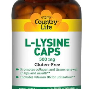 L-Lisina 500mg - Country Life - 250 Cápsulas Vegetarianas
