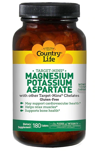 Country Life Magnésio-Potássio Aspartato 180 Comprimidos Vegetarianos