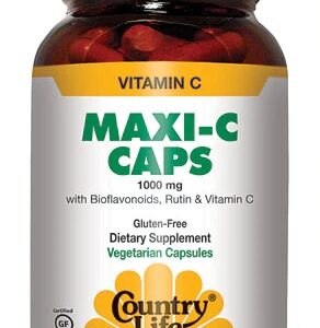 Country Life Maxi-C 1000mg - 180 Cápsulas Veganas de Vitamina C de Alta Potência