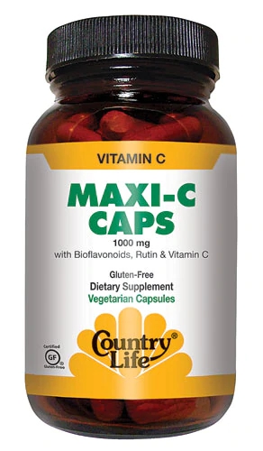Country Life Maxi-C 1000mg - 180 Cápsulas Veganas de Vitamina C de Alta Potência