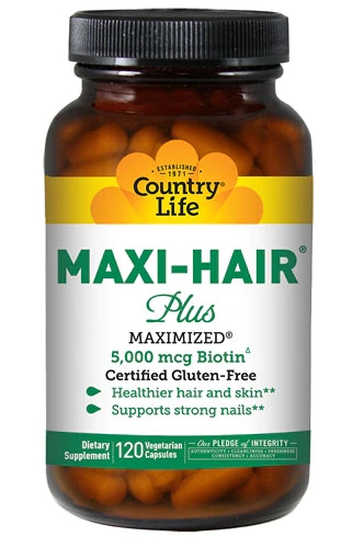 Country Life Maxi-Hair Plus - 5000mcg de Biotina, 120 Cápsulas Vegetarianas