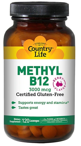 Country Life Metil B12 Sabor Berry - 3000 mcg - 120 Pastilhas Sublinguais