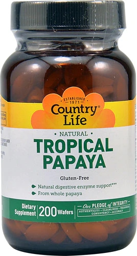 Country Life Natural Tropical Papaya 200 Pastilhas Mastigáveis Sem Glúten