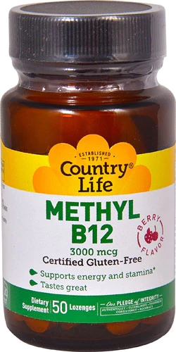 Country Life Vitamina B12 Sublingual Berry 3000mcg - 50 Pastilhas