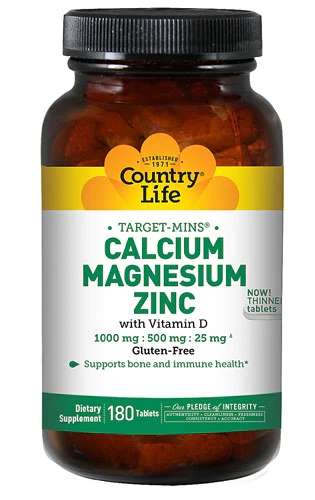 Country Life Target-Mins™ Cálcio Magnésio Zinco com Vitamina D - 180 Comprimidos