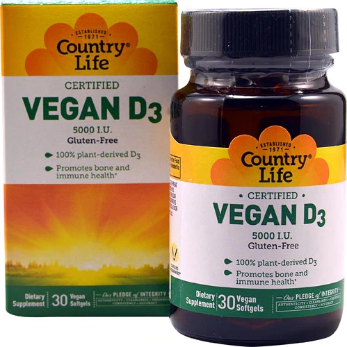 Country Life Vitamina D3 Vegana 5000 UI - 30 Cápsulas Softgel