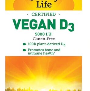 Country Life Vitamina D3 Vegana 5000 IU - 60 Cápsulas Vegetarianas Softgels