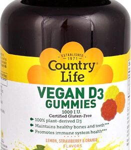 Country Life Vegan D3 Gummies Limão Morango & Laranja - 1000 UI - 60 Gomas Veganas
