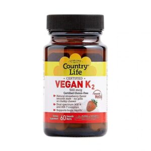 Country Life Vegan Vitamina K2 Morango 500mcg - 60 Smooth Melts | Saúde Óssea e Cardiovascular