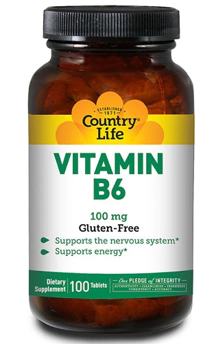 Country Life Vitamina B-6 100mg - 100 Comprimidos - Essencial para o Metabolismo e Energia