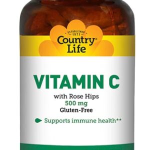 Country Life Vitamina C com Rose Hips 500mg - 250 Comprimidos - Imunidade e Bem-Estar