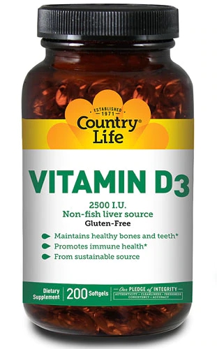 Country Life Vitamina D3 2500 UI - 200 Cápsulas Gelatinosas Macias