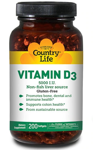 Country Life Vitamina D3 5000 UI - 200 Cápsulas Softgel