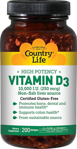 Country Life Vitamina D3 10.000 UI - 200 Cápsulas Softgel