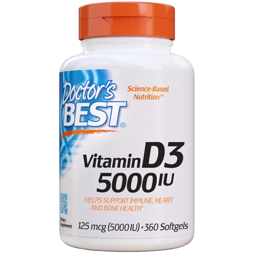 Doctor's Best Vitamina D3 5000 IU - 360 Cápsulas Gelatinosas - Suporte Imunológico e Ósseo
