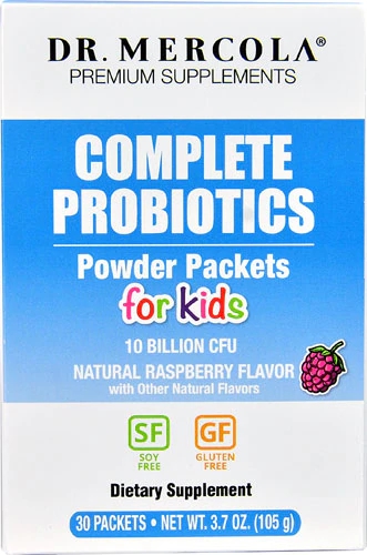 Dr. Mercola Probióticos em Pó para Crianças Sabor Framboesa Natural - 10 Bilhões de UFC - 30 Sachês