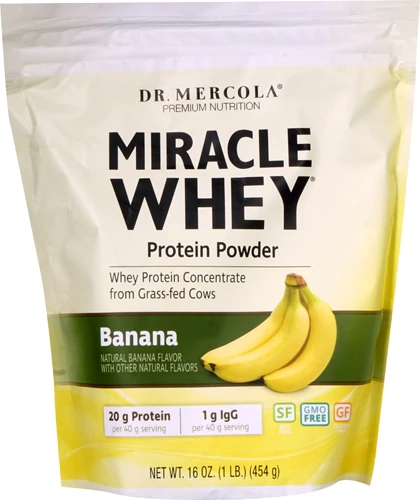 Dr. Mercola Miracle Whey Protein Banana - 454g: Energia e Recuperação Muscular Pós-Treino