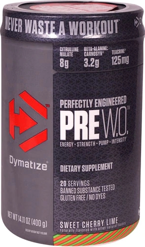 Dymatize PreW.O.™ Sweet Cherry Lime - 30 Doses: Energia e Foco Pré-Treino