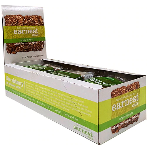 Earnest Eats Barra Integral Cozida Vegana Maçã Gengibre - 12 Barras (Aprox. 510g)