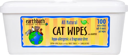 Lenços Umedecidos Naturais Earthbath para Gatos - Hipoalergênicos e Sem Fragrância - 100 Unidades