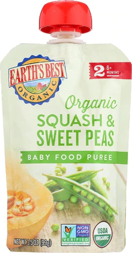 Purê Orgânico de Abóbora e Ervilha Earth's Best para Bebês - 100g