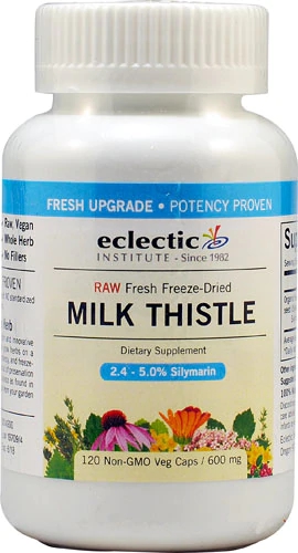 Eclectic Institute Milk Thistle 600mg - 120 Cápsulas Vegetarianas - Extrato Orgânico