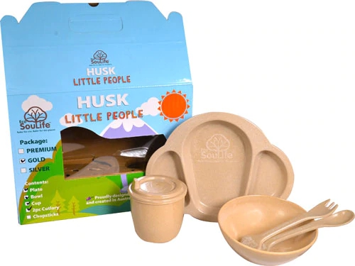 Conjunto EcoSouLife Husk Little People 5 Peças Natural - 1 Kit Pratos Sustentáveis