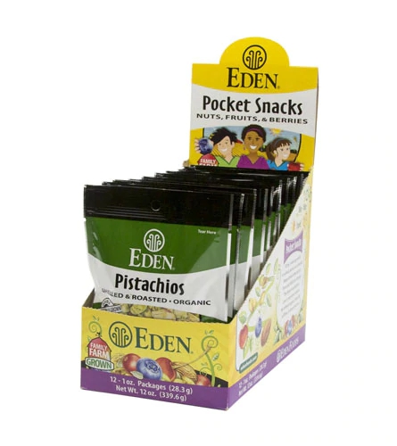 Snack Orgânico de Pistache Torrado e Sem Casca Eden Foods - 12 Pacotes (Aprox. 340g)