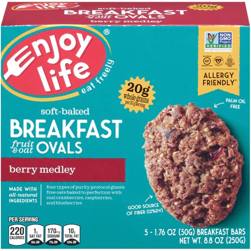 Enjoy Life Breakfast Fruit & Oat Ovals Berry Medley 5 Barras - Lanche Saudável