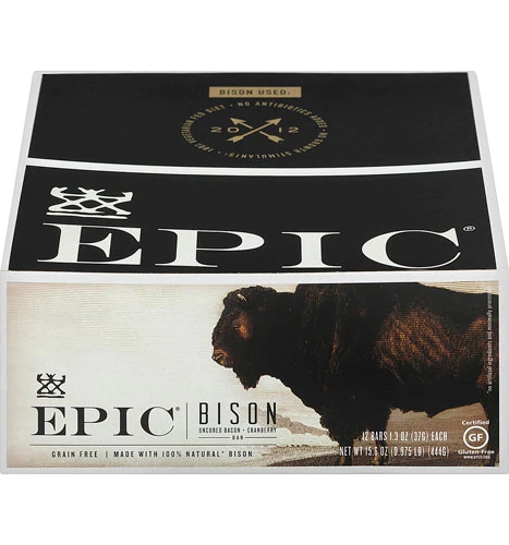 Epic Nutrition Bison Bar Gluten Free Bacon Cranberry - 12 Barras de 50g (Total 600g)