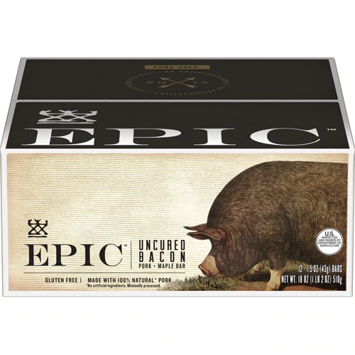 Barra Energética Epic Nutrition Bacon e Porco Maple Sem Glúten - 12 Barras (Aprox. 470g)