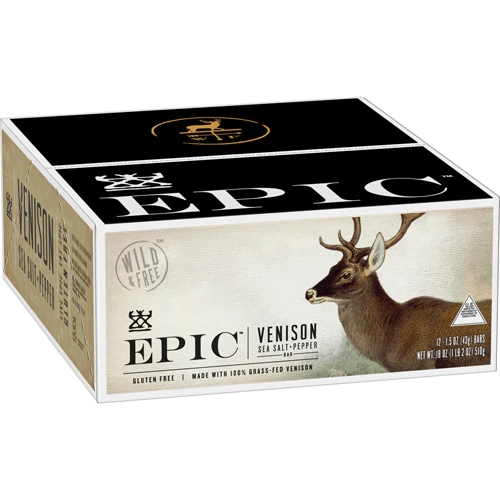 Epic Nutrition Venison Bar Grass Fed Gluten Free Sea Salt & Pepper -- 12 Bars