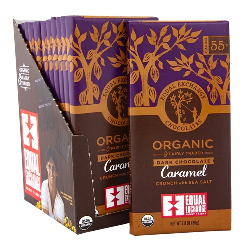Chocolate Amargo Equal Exchange Orgânico com Caramelo Crocante e Sal Marinho - 12 Barras (Aprox. 45g cada)
