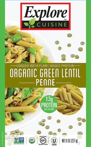 Massa Penne de Lentilha Verde Orgânica Explore Cuisine 227g - Proteína e Fibras