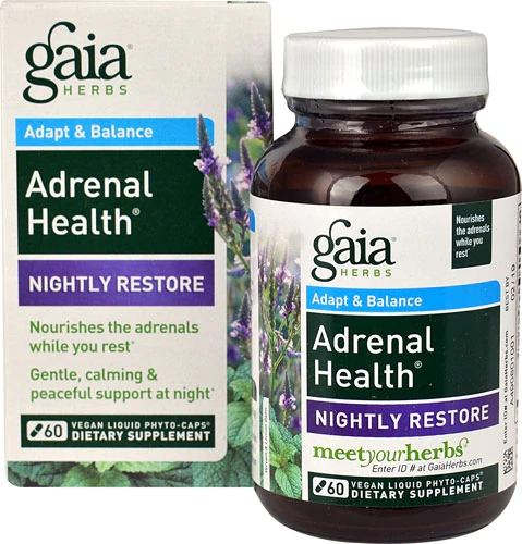 Gaia Herbs Adrenal Health® Nightly Restore - 60 Cápsulas Veganas para Sono Reparador