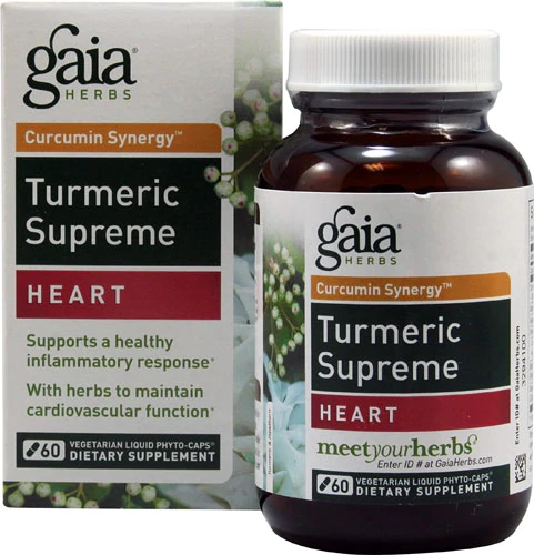 Gaia Herbs Curcumin Synergy Turmeric Supreme Heart 60 Phyto-Caps Veganas para Saúde Cardíaca