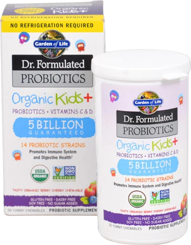 Garden of Life Dr. Formulated Probióticos Orgânicos Kids Plus Berry Cherry - 30 Mastigáveis Saborosos