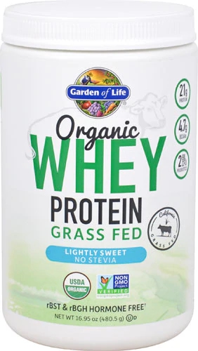 Proteína Whey Orgânica Grass Fed Garden of Life Levemente Adoçada - 12 Porções (340g)