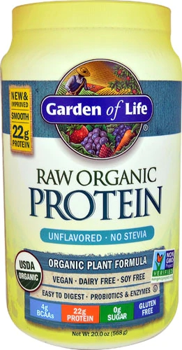 Garden of Life Proteína Vegetal Orgânica Crua Sem Sabor 567g - Energia e Recuperação Muscular