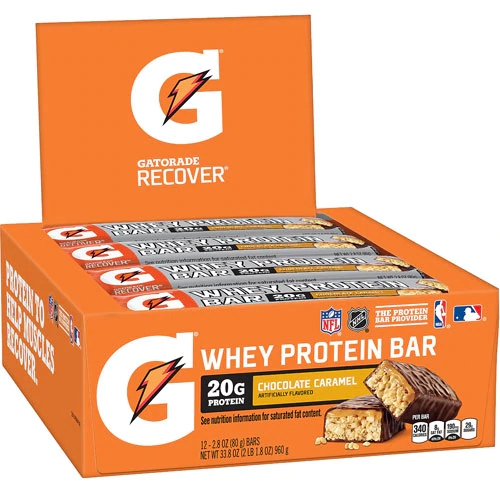 Barra de Proteína Gatorade Whey Chocolate e Caramelo - 12 Unidades (Aprox. 660g)