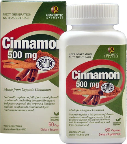 Cápsulas de Canela Orgânica Genceutic Naturals 500mg - 60 Unidades - Suporte ao Bem-Estar