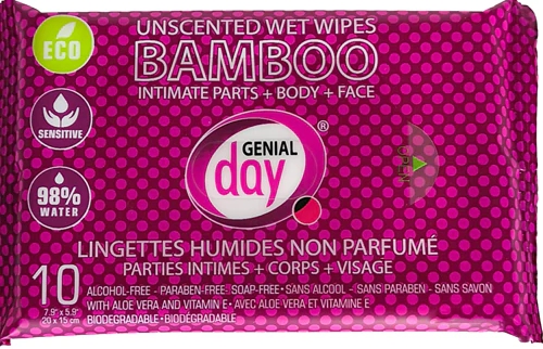 Lenços Umedecidos Genial Day Bambu Sem Perfume 10 Unidades - Limpeza Suave