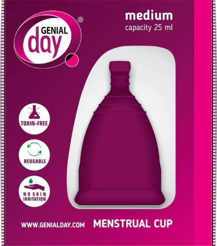 Copo Menstrual Genial Day Feminino Tamanho Médio - 1 Unidade para Higiene Íntima