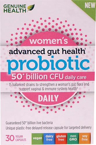 Probiótico Avançado para Saúde Intestinal Feminina - Genuine Health - 50 Bilhões CFU - 30 Cápsulas Veganas